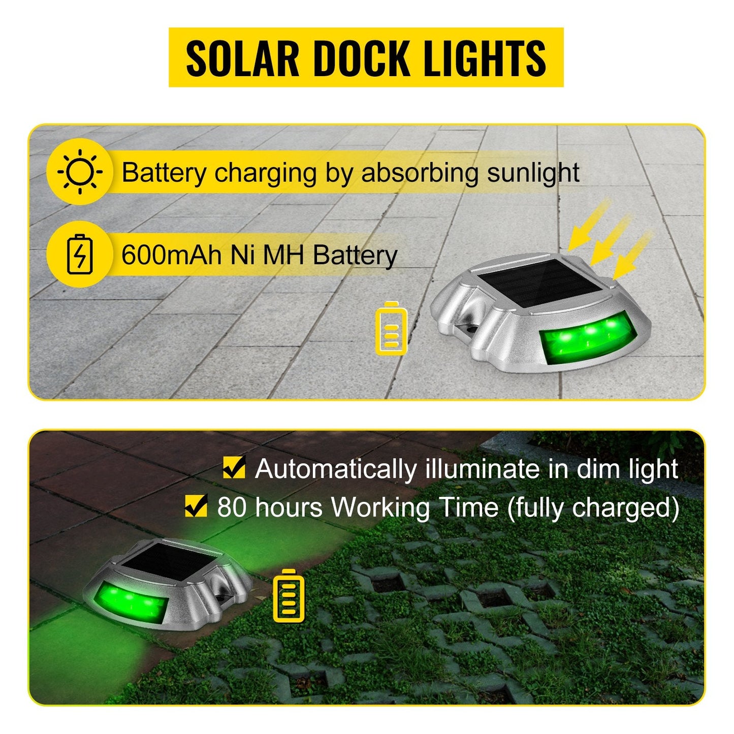 Solar LED Pathway Lights 4-Pack, IP68 Waterproof, 45-Ton Load, Green