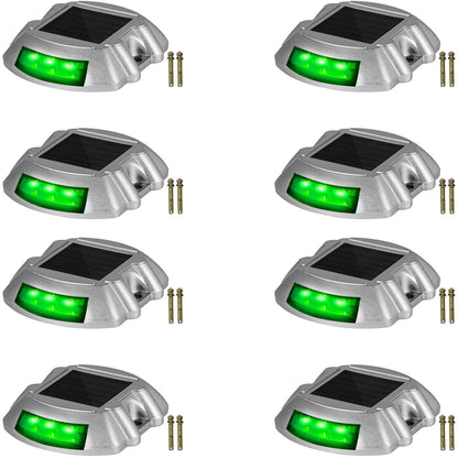 Solar LED Road Markers - Green, 8-Pack, for Garden Pathway, 800m Range