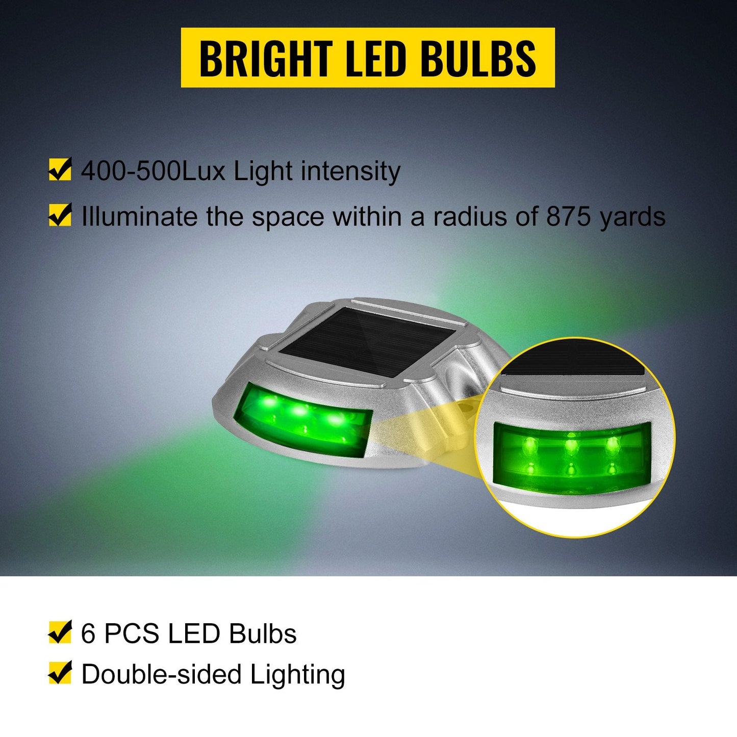 Solar LED Road Markers - Green, 8-Pack, for Garden Pathway, 800m Range