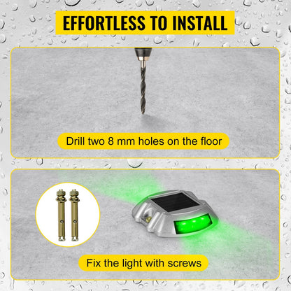 Solar LED Road Markers - Green, 8-Pack, for Garden Pathway, 800m Range