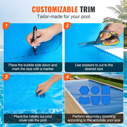 VEVOR Solar Pool Cover, 36 x 18 ft Rectangle Solar Blanket for Pools, Inground Above