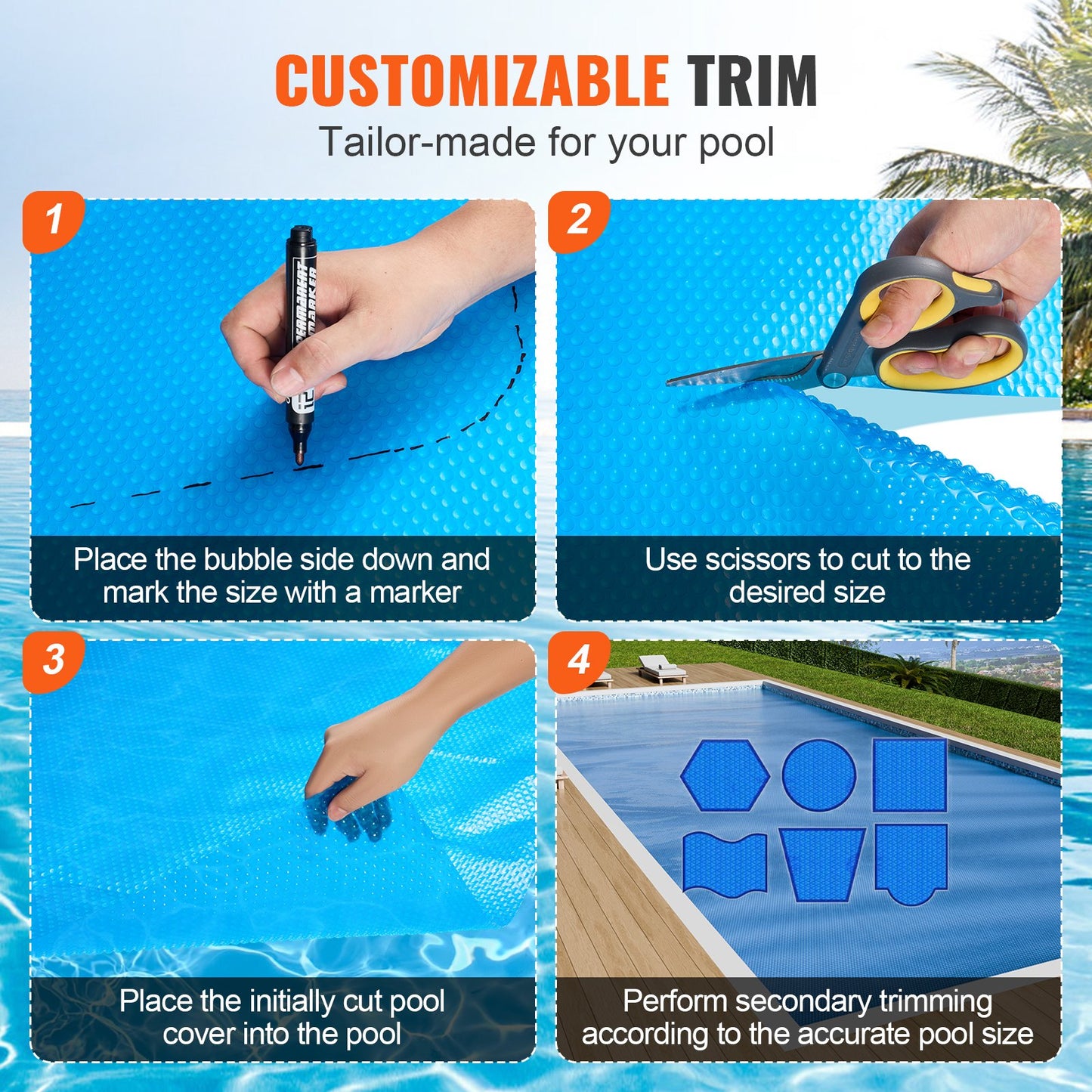 VEVOR Solar Pool Cover, 36 x 18 ft Rectangle Solar Blanket for Pools, Inground Above