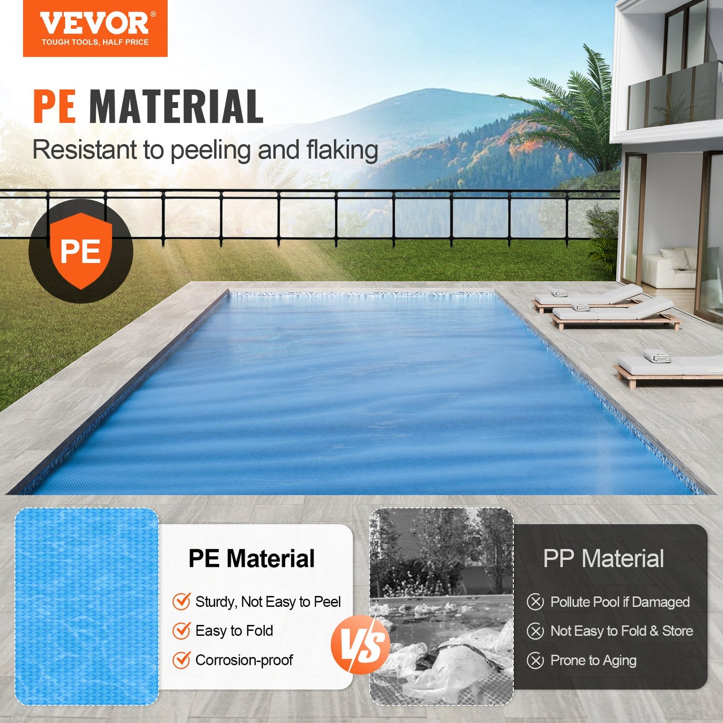 VEVOR Solar Pool Cover, 40 x 20 ft Rectangle Solar Blanket for Pools, Inground Above