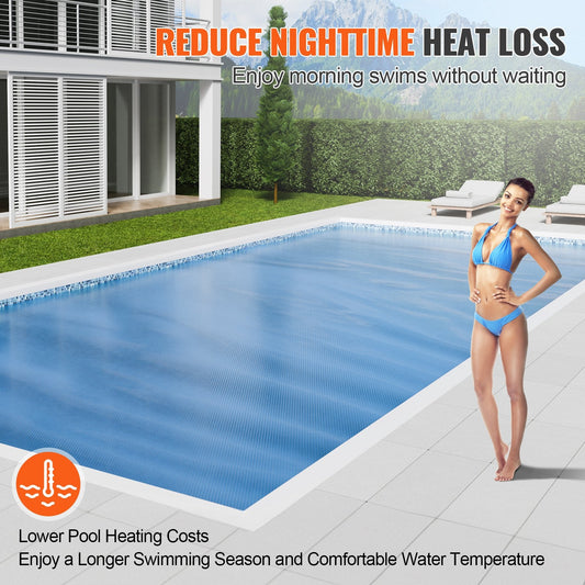 Rectangle Solar Pool Blanket, 12.19 x 6.1 m, Heat Retaining, Blue, 12 mil Thickness