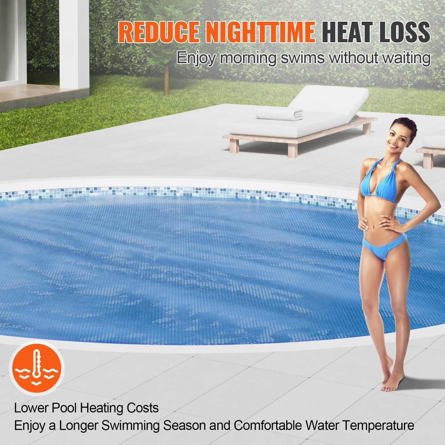 Round Solar Pool Cover, 3.05m, Heat Retaining, Reduces Evaporation, Blue, 15 mil