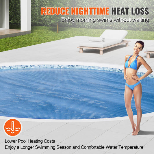 Round Solar Pool Cover, 3.05m, Heat Retaining, Reduces Evaporation, Blue, 15 mil