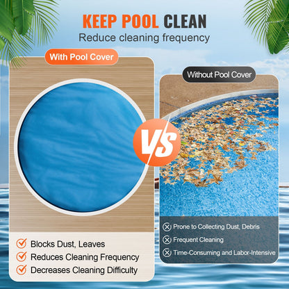 Round Solar Pool Cover, 3.05m, Heat Retaining, Reduces Evaporation, Blue, 15 mil
