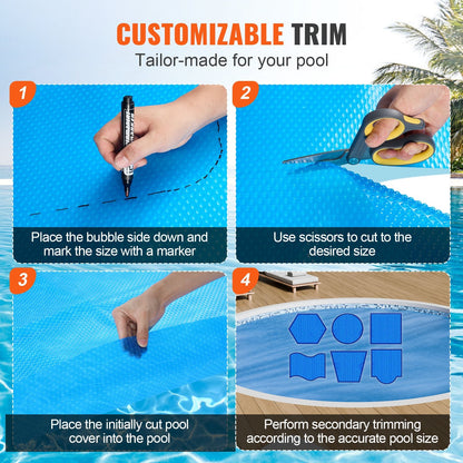 Round Solar Pool Cover, 3.05m, Heat Retaining, Reduces Evaporation, Blue, 15 mil