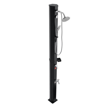 40L Solar Heated Shower, 205cm Showerhead Height Outdoor Shower, with Handheld & Foot Faucet, Hot & Cold Water Adjustment, Freestanding for Backyard Poolside Beach Pool, Black