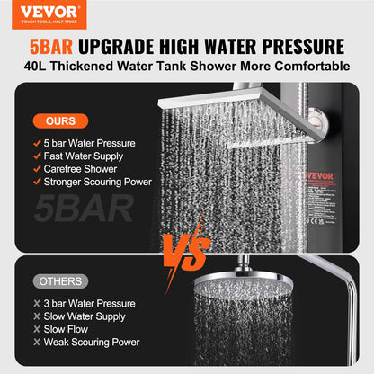 VEVOR Outdoor Solar Heated Shower, 40L Poolside Shower Kit with 2 Shower Head and
