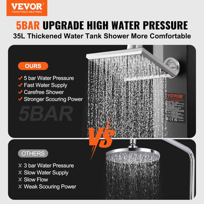 Solar Heated Outdoor Shower Kit, 35L Capacity, Easy Assembly for Poolside Use