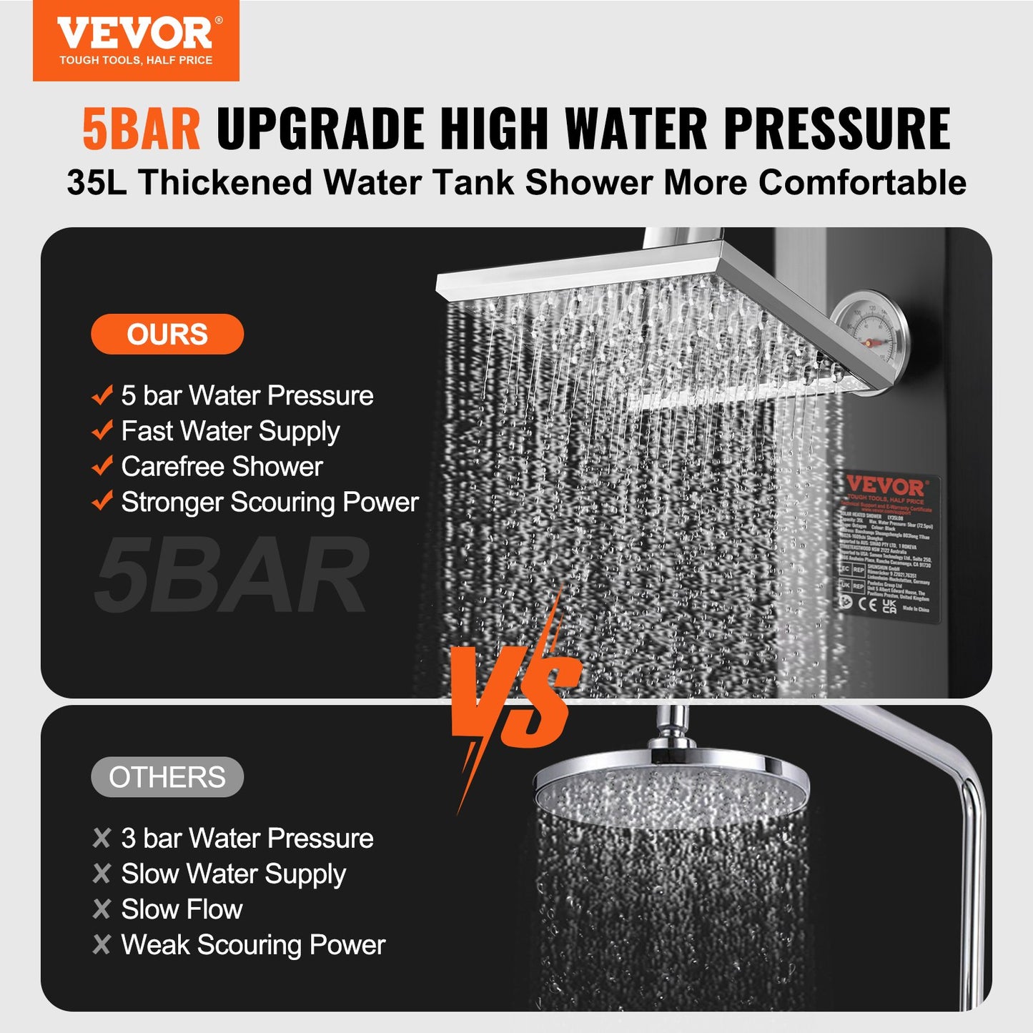 VEVOR Outdoor Solar Heated Shower, 35L Poolside Shower Kit with Shower Head and