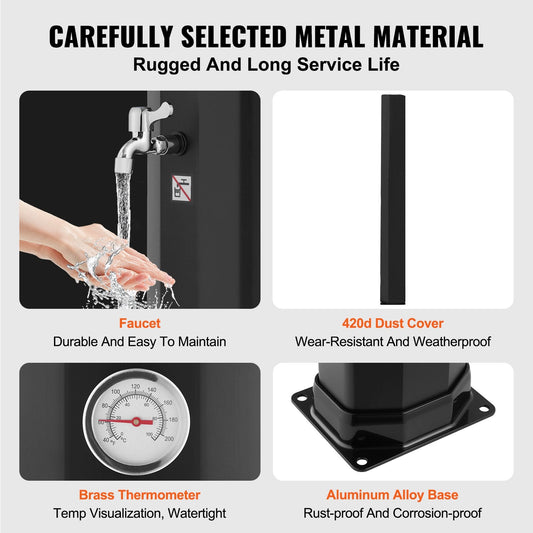 Solar Heated Outdoor Shower Kit, 35L Capacity, Easy Assembly for Poolside Use