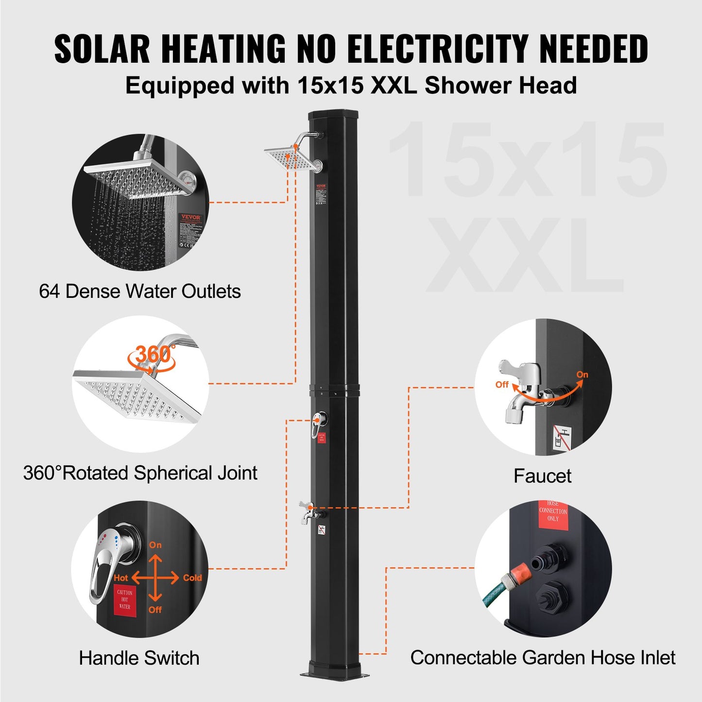 VEVOR Outdoor Solar Heated Shower, 35L Poolside Shower Kit with Shower Head and