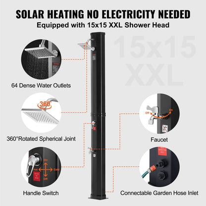Solar Heated Outdoor Shower Kit, 35L Capacity, Easy Assembly for Poolside Use
