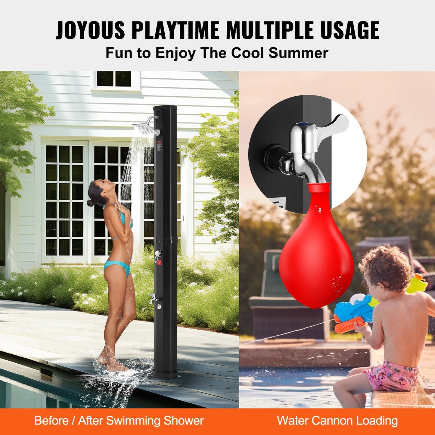 Solar Heated Outdoor Shower Kit, 35L Capacity, Easy Assembly for Poolside Use