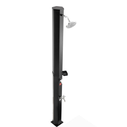 35L Solar Heated Shower, 195cm Showerhead Height Outdoor Shower, with Foot Faucet & Soap Box Rack, Hot & Cold Water Adjustment, Freestanding for Backyard Poolside Beach Pool,Black