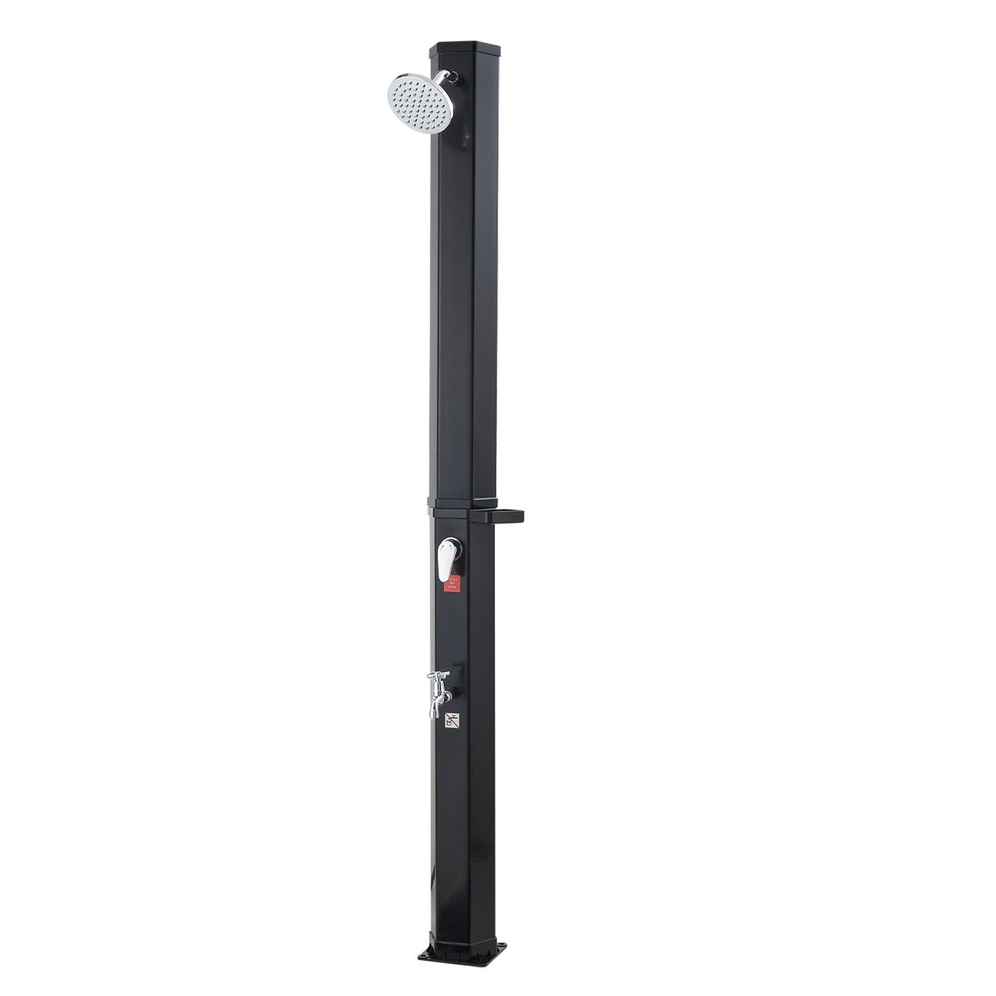 35L Solar Heated Shower, 195cm Showerhead Height Outdoor Shower, with Foot Faucet & Soap Box Rack, Hot & Cold Water Adjustment, Freestanding for Backyard Poolside Beach Pool,Black