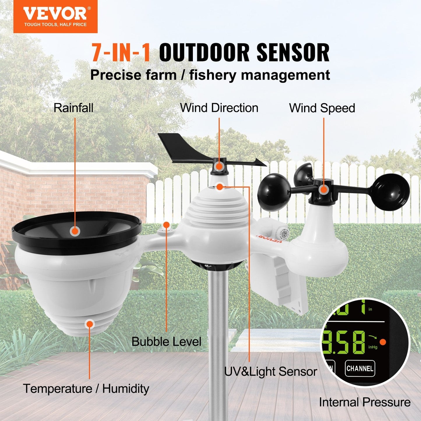 7-in-1 Wi-Fi Weather Station with Solar Sensor & 19cm Color Display