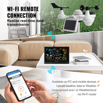 7-in-1 Wi-Fi Weather Station with Solar Sensor & 19cm Color Display