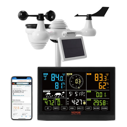 7-in-1 Wi-Fi Weather Station with Solar Sensor & 19cm Color Display