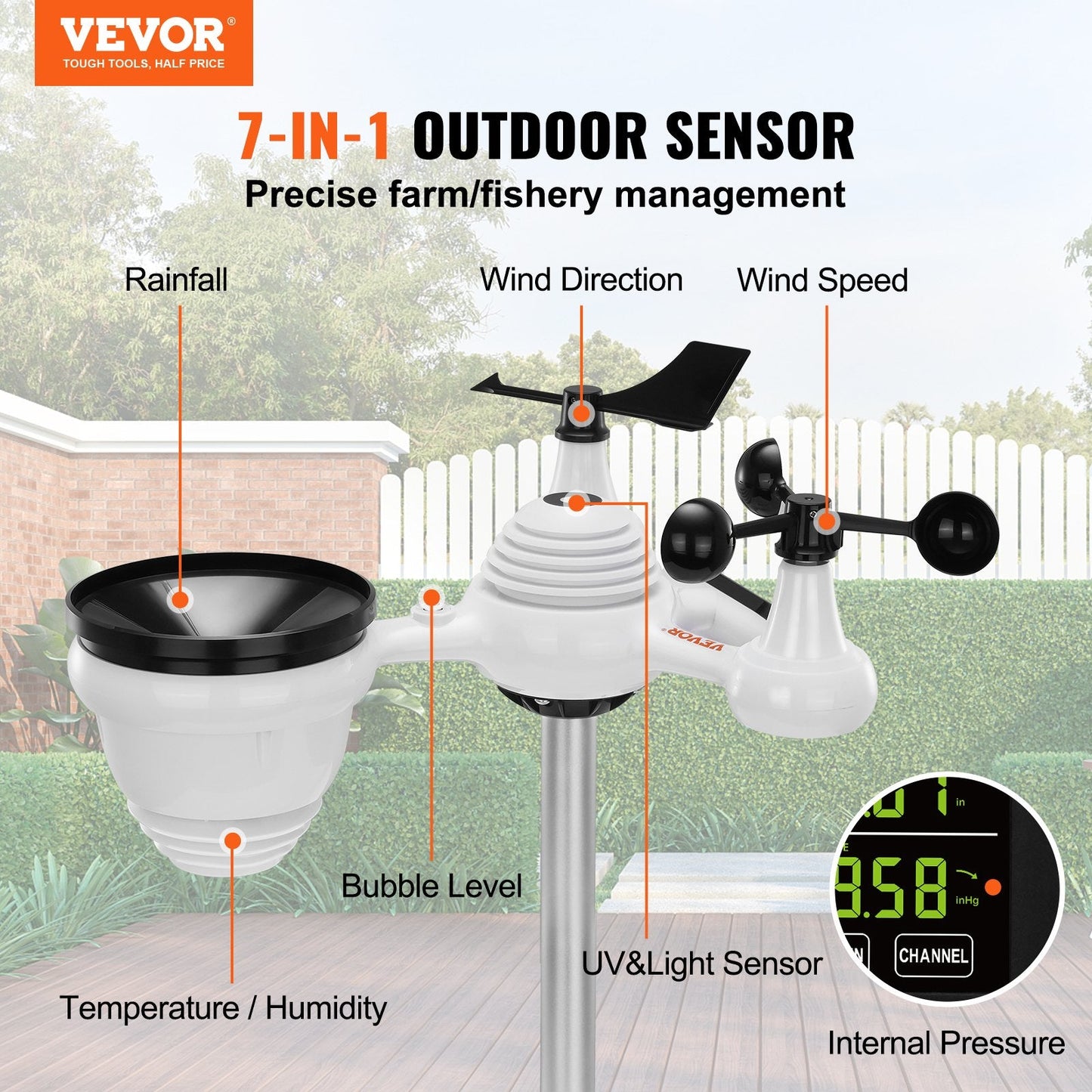 7-in-1 Wireless Weather Station with Large Display and Multi-Weather Sensors