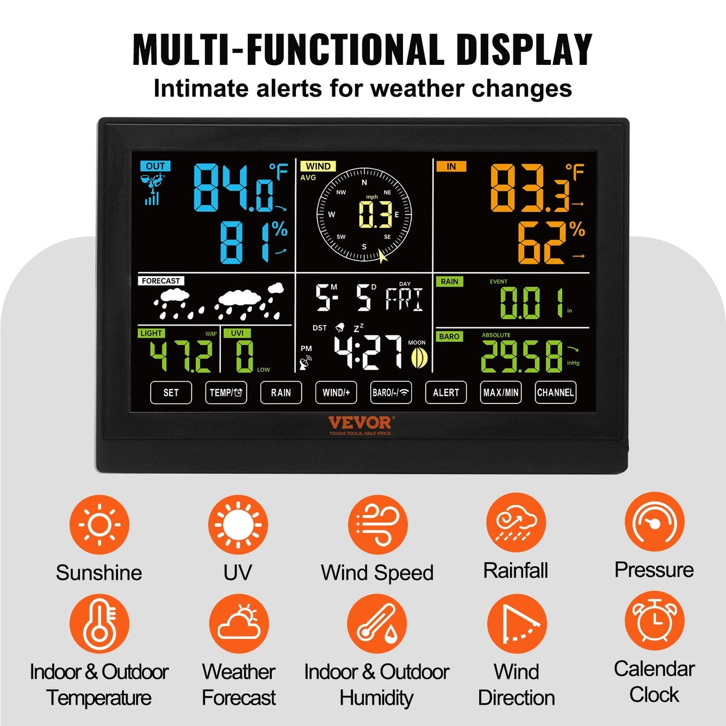 7-in-1 Wireless Weather Station with Large Display and Multi-Weather Sensors