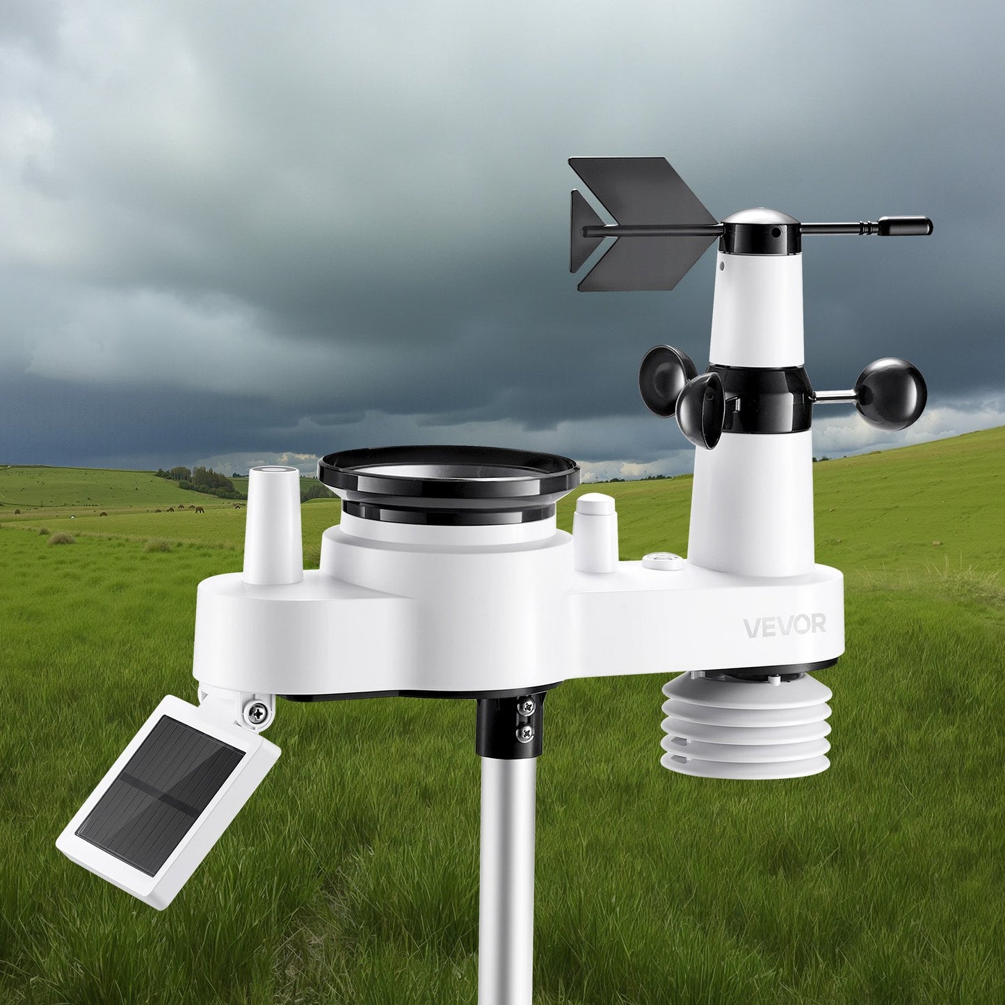 7-in-1 Wi-Fi Weather Station, 177.8 mm TFT Display, Wireless Solar Powered Outdoor Sensor, Rain Gauge, Indoor Outdoor for Weather Forecast, Wind Speed Direction, Temperature, Humidity, Rainfall
