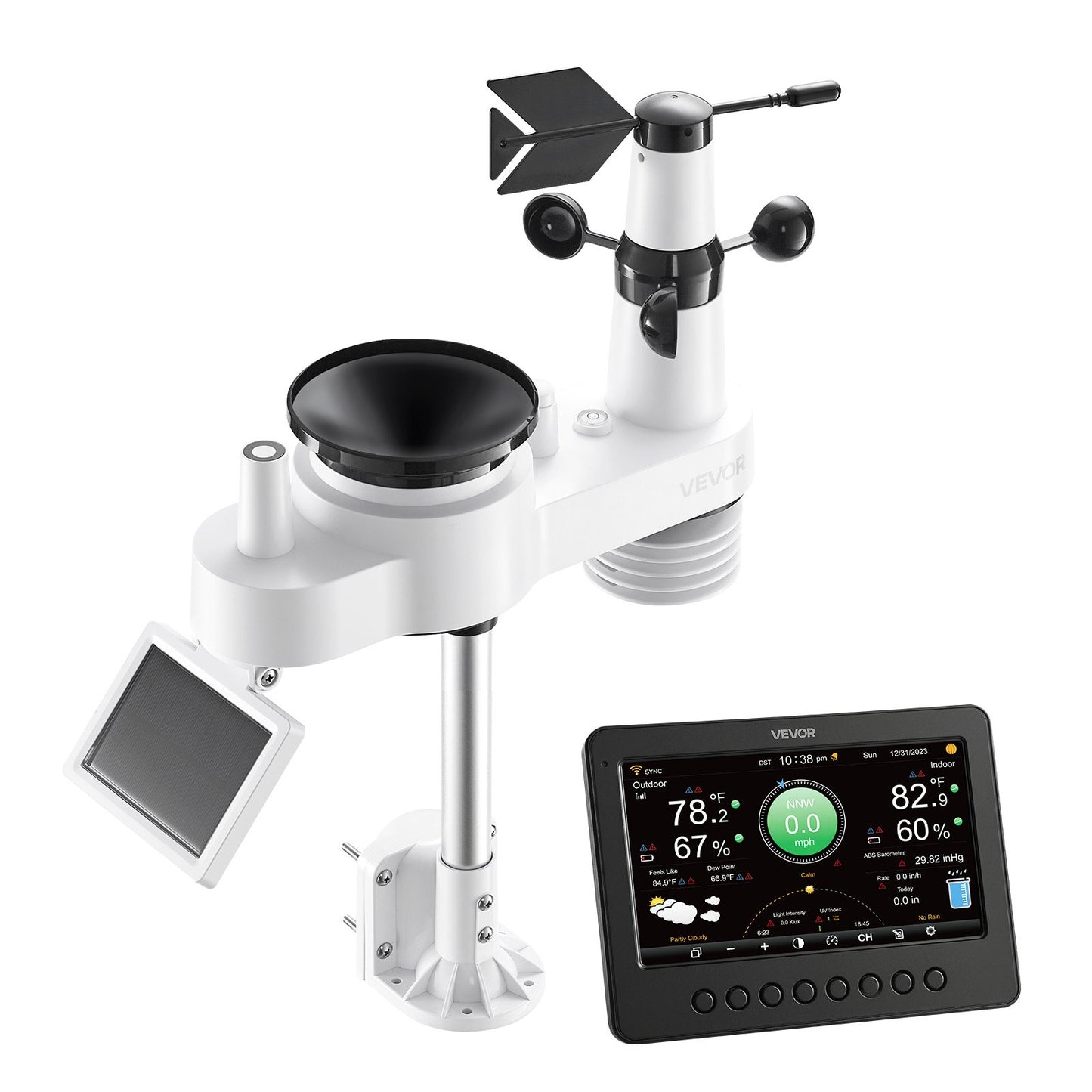 7-in-1 Wi-Fi Weather Station, 177.8 mm TFT Display, Wireless Solar Powered Outdoor Sensor, Rain Gauge, Indoor Outdoor for Weather Forecast, Wind Speed Direction, Temperature, Humidity, Rainfall