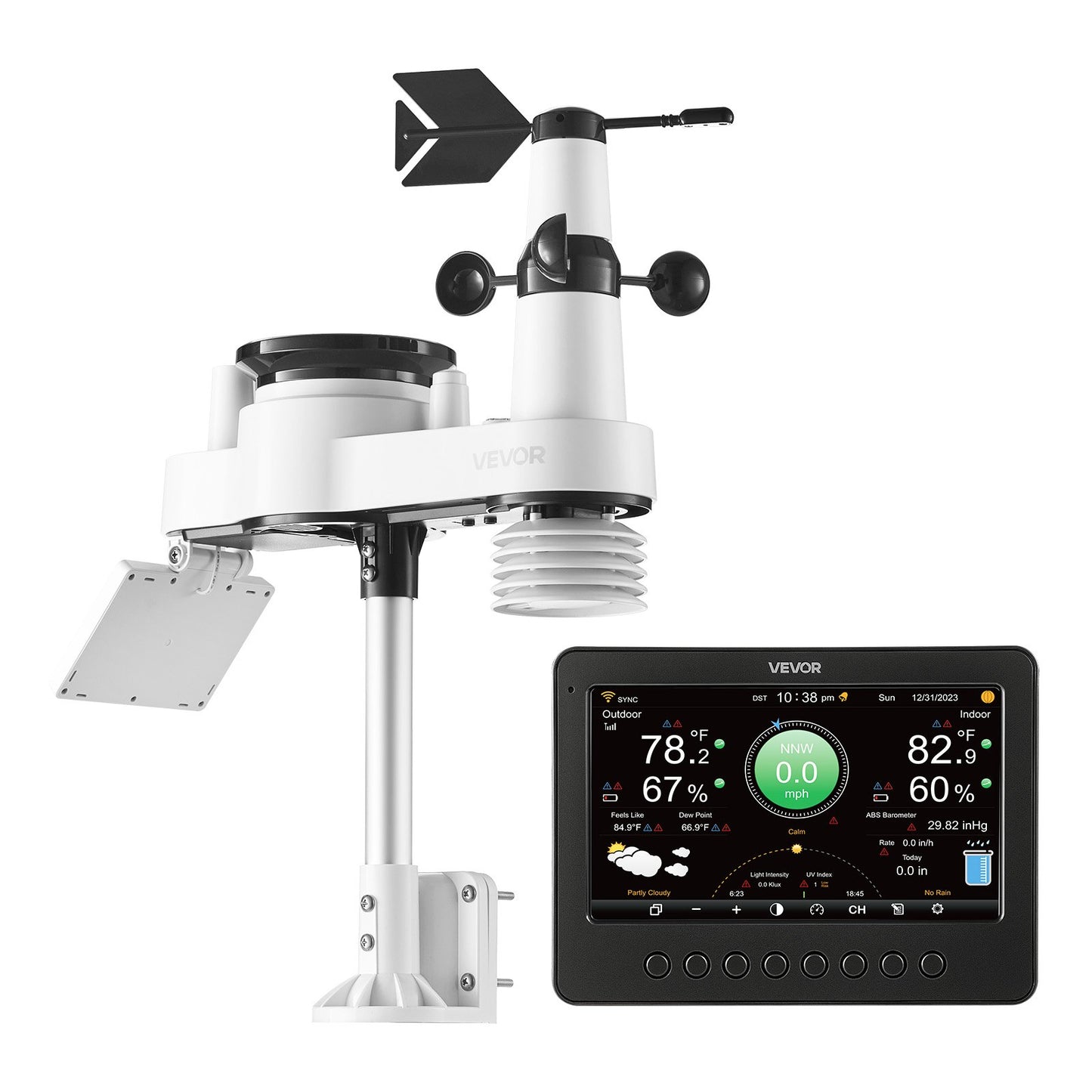 7-in-1 Wi-Fi Weather Station, 177.8 mm TFT Display, Wireless Solar Powered Outdoor Sensor, Rain Gauge, Indoor Outdoor for Weather Forecast, Wind Speed Direction, Temperature, Humidity, Rainfall