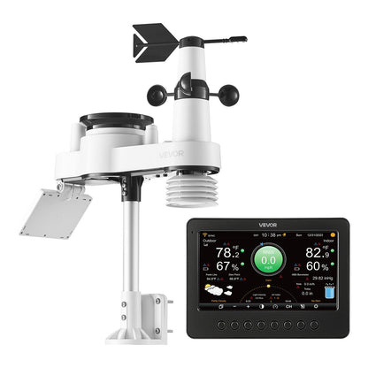 7-in-1 Wi-Fi Weather Station, 177.8 mm TFT Display, Wireless Solar Powered Outdoor Sensor, Rain Gauge, Indoor Outdoor for Weather Forecast, Wind Speed Direction, Temperature, Humidity, Rainfall