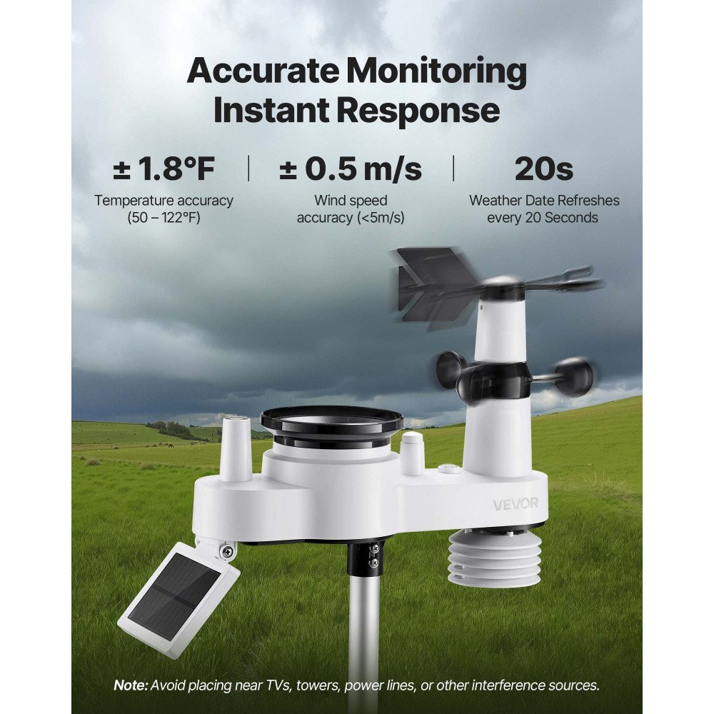 7-in-1 Wireless Weather Station 190.5 mm Display Indoor Outdoor Sensor