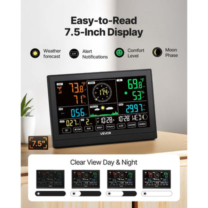 7-in-1 Wireless Weather Station 190.5 mm Display Indoor Outdoor Sensor