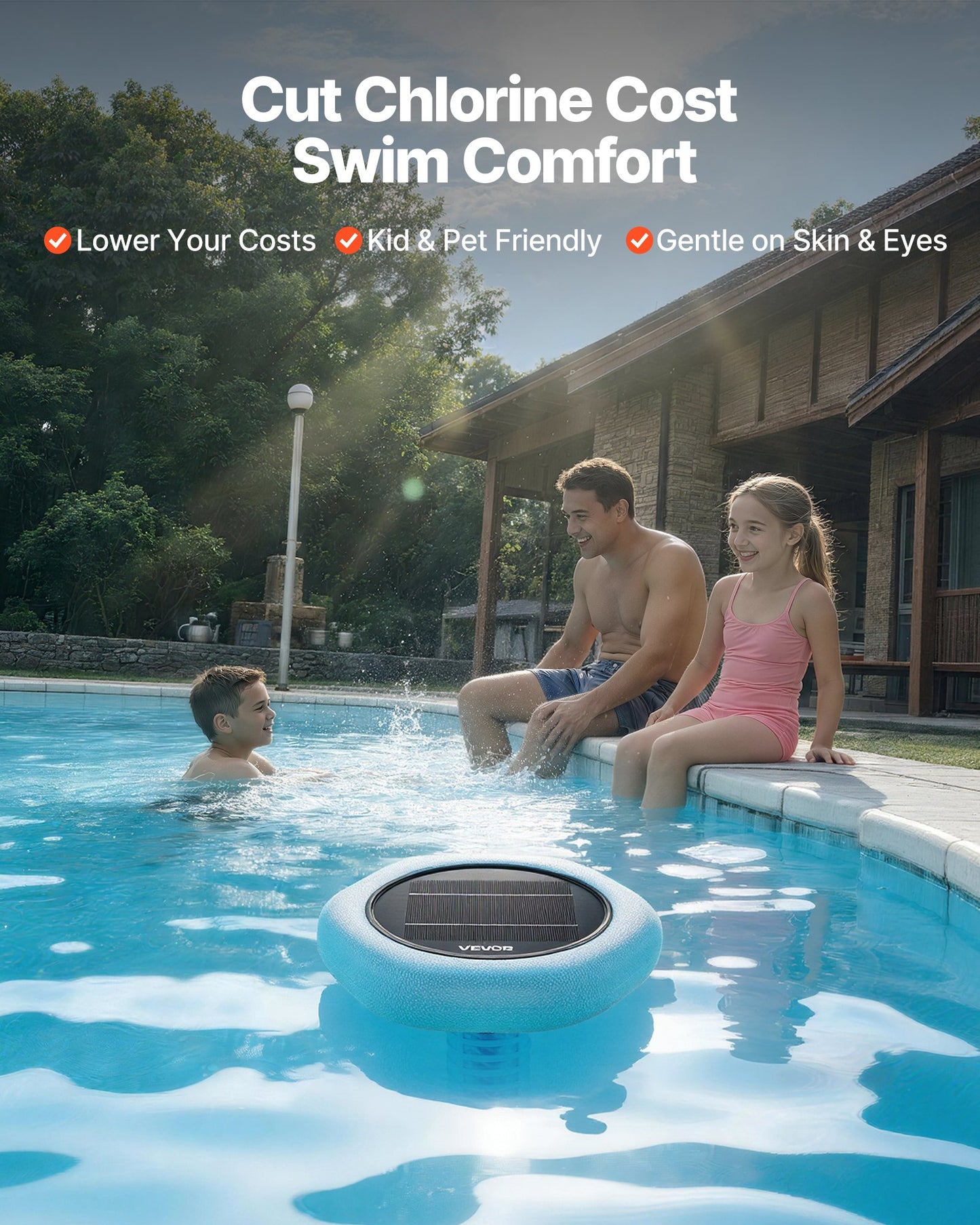 Solar Pool Ionizer, Hexagon Copper Pool Ionizer Up to 170343 L, Floating Automatic Water Cleaner and Purifier, Chlorine Free Water, with Copper Anode, Spring, Brush and Filter for Pools & Spas