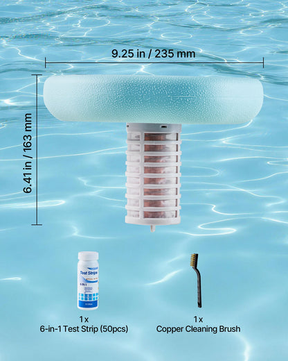 Solar Pool Ionizer, Hexagon Copper Pool Ionizer Up to 170343 L, Floating Automatic Water Cleaner and Purifier, Chlorine Free Water, with Copper Anode, Spring, Brush and Filter for Pools & Spas