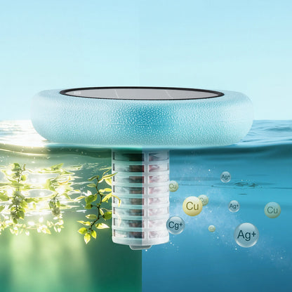 Solar Pool Ionizer, Hexagon Copper Pool Ionizer Up to 170343 L, Floating Automatic Water Cleaner and Purifier, Chlorine Free Water, with Copper Anode, Spring, Brush and Filter for Pools & Spas