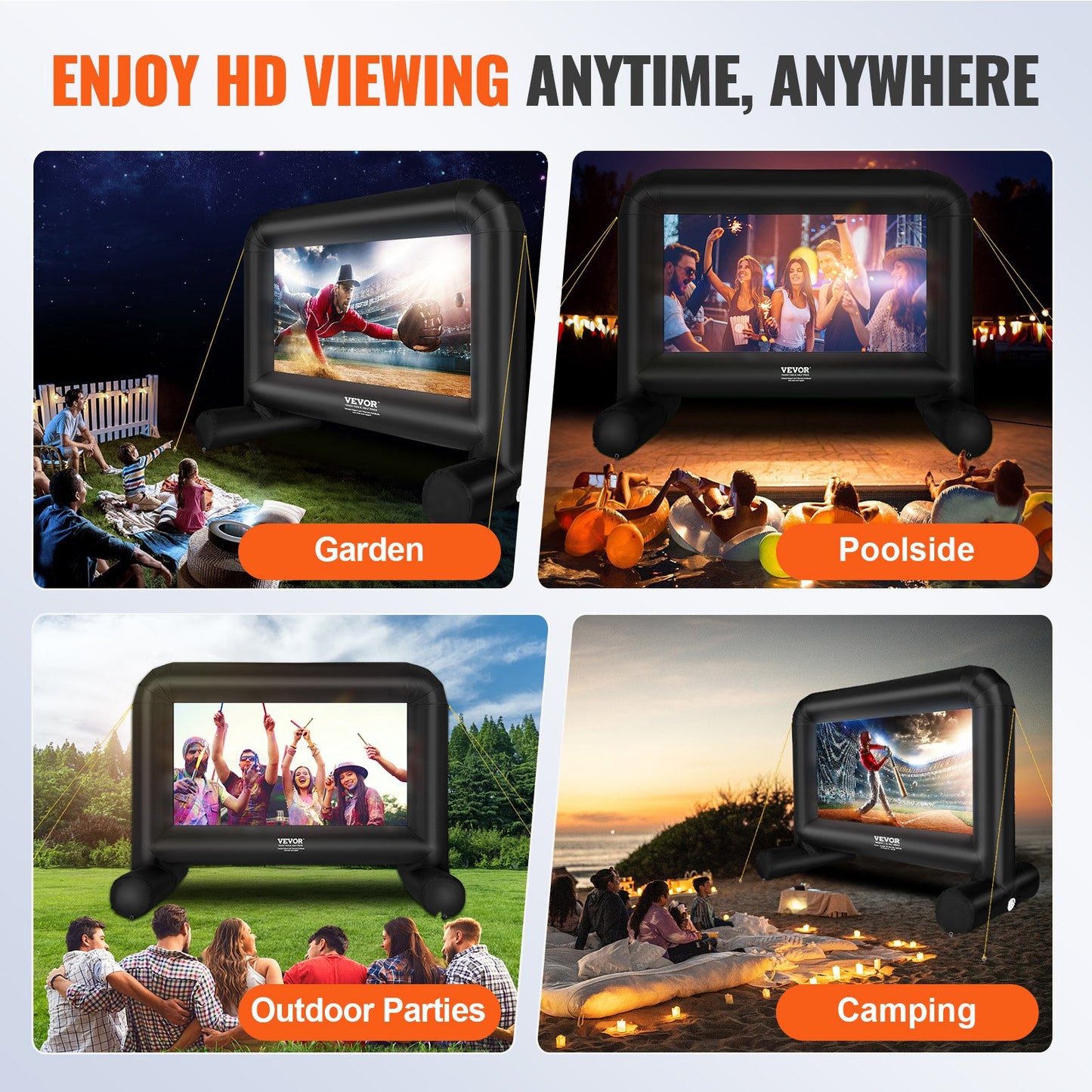 VEVOR Inflatable Movie Screen, 14 FT Inflatable Projector Screen for Outside with