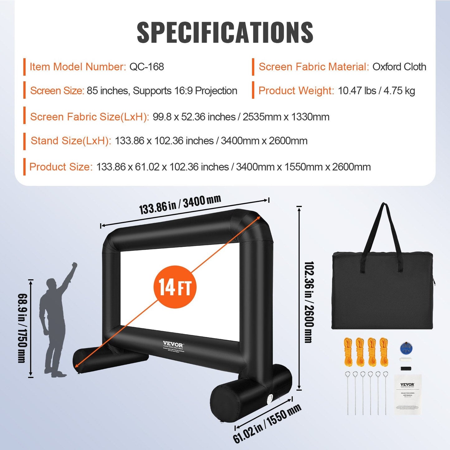 14m Outdoor Inflatable Projector Screen with Blower & Bag for Movie Nights