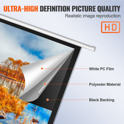 Manual Pull Down Projector Screen, 100 inch 16:9 4K 1080 HD Retractable Projector Screen, Auto-Locking Portable Projection Screen, Portable Projector Movie Screen for Family Home Office Theater