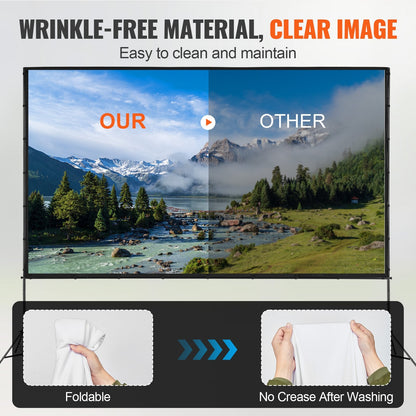 150-Inch 4K HD Outdoor Projector Screen with Stand, Wrinkle-Free & Portable