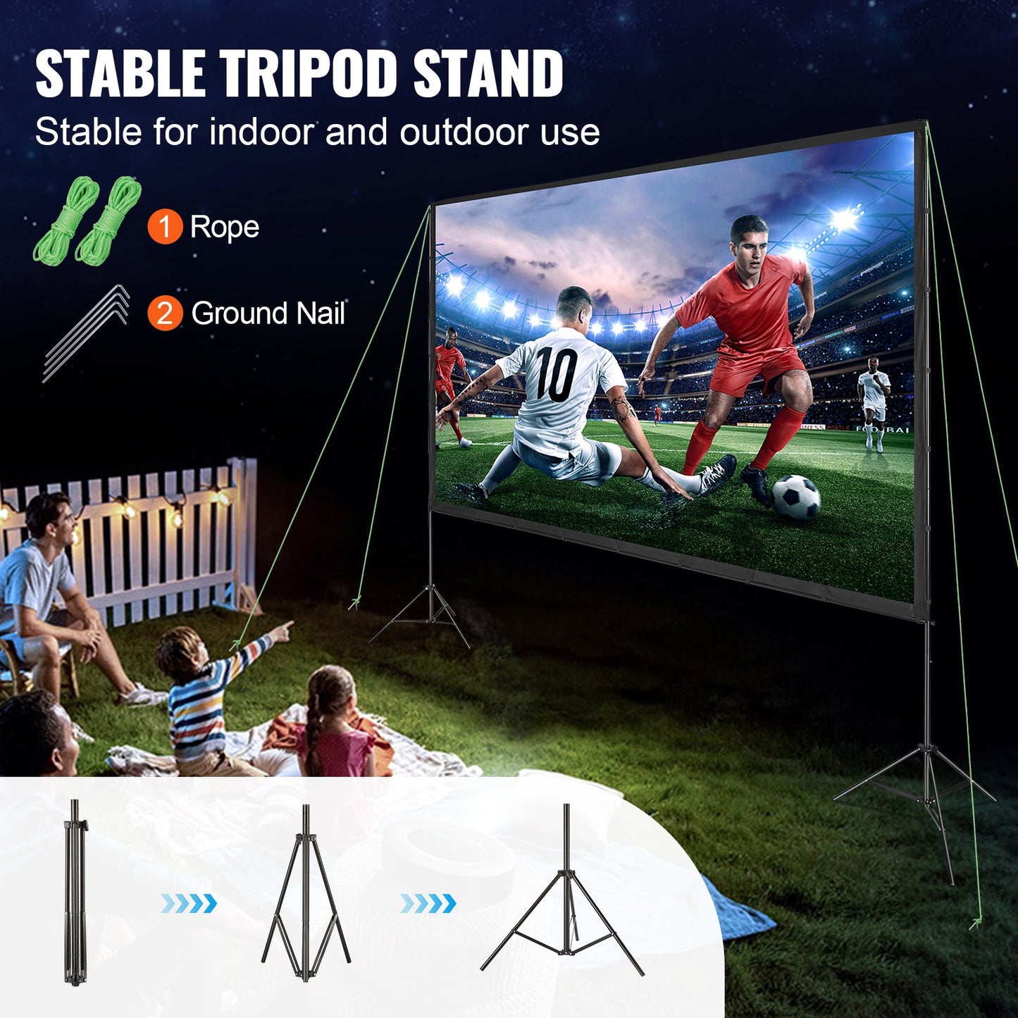 VEVOR Projector Screen with Stand, 150 inch 16:9 4K 1080 HD Outdoor Movie Screen