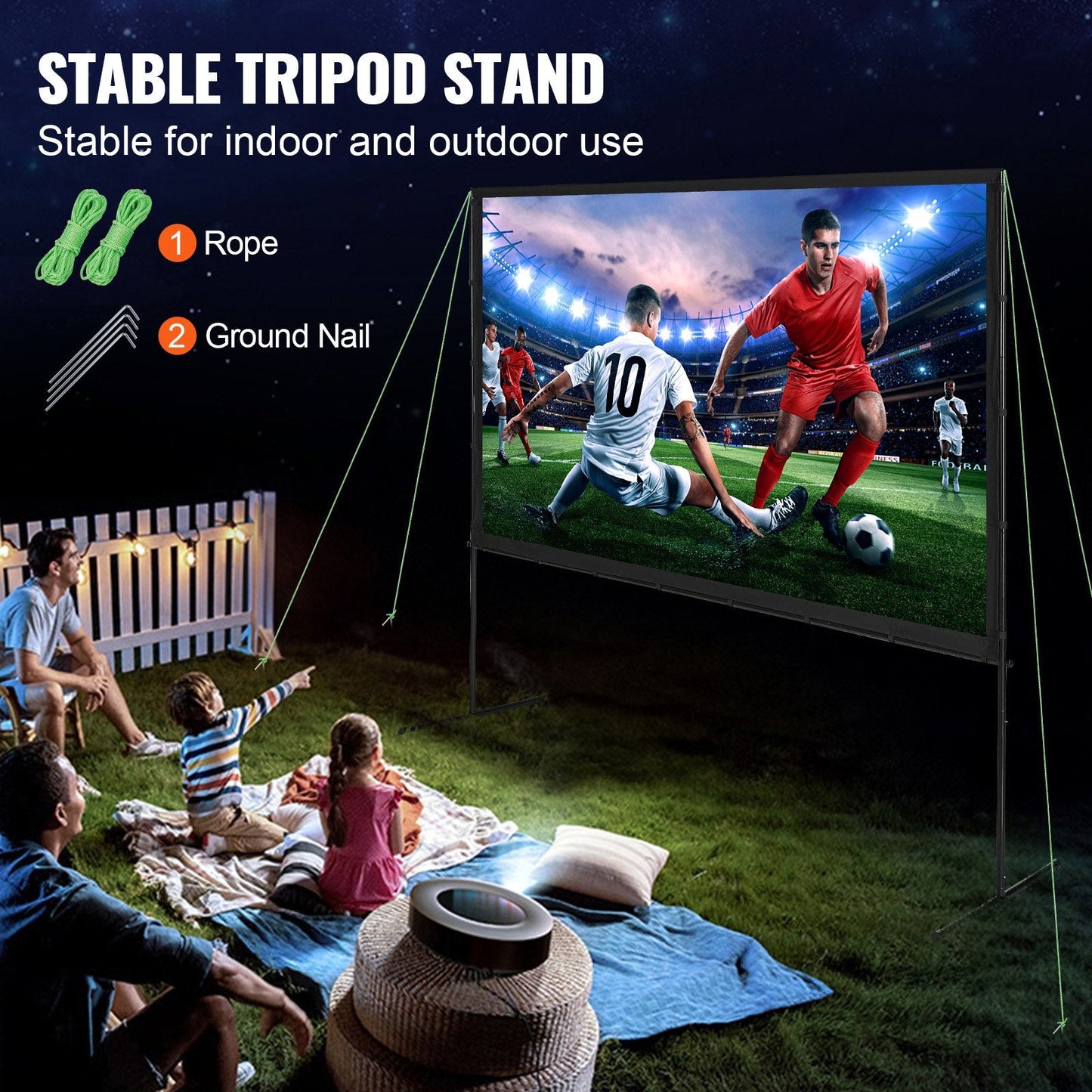 100" 4K Outdoor Projector Screen with Stand, Portable & Wrinkle-Free