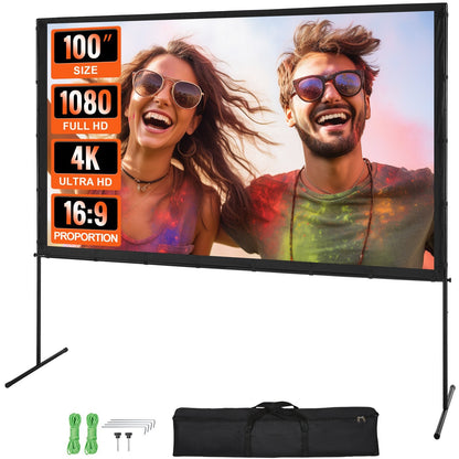 100" 4K Outdoor Projector Screen with Stand, Portable & Wrinkle-Free