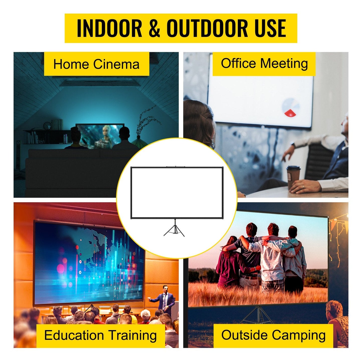 100-Inch 4K HD Projector Screen with Adjustable Tripod Stand for Indoor/Outdoor