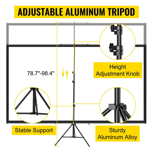 90" (2.29m) Portable 4K HD Projector Screen with Adjustable Tripod Stand