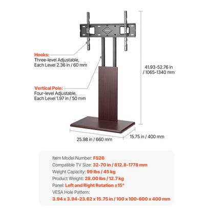 VEVOR Universal TV Stand Swivel Stand Holds up to 45 kg for 32-70 Inch Screens