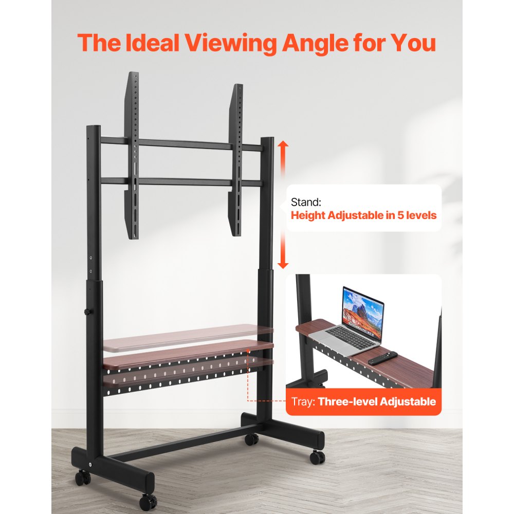 VEVOR Rolling TV Stand Mobile TV Cart Holds Up to 92.99 kg for 55-100 Inch TVs