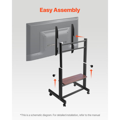 VEVOR Rolling TV Stand Mobile TV Cart Holds Up to 92.99 kg for 55-100 Inch TVs