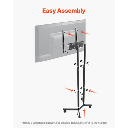 VEVOR Rolling TV Stand Mobile TV Cart Holds Up to 40 kg for 32-65 Inch Screens