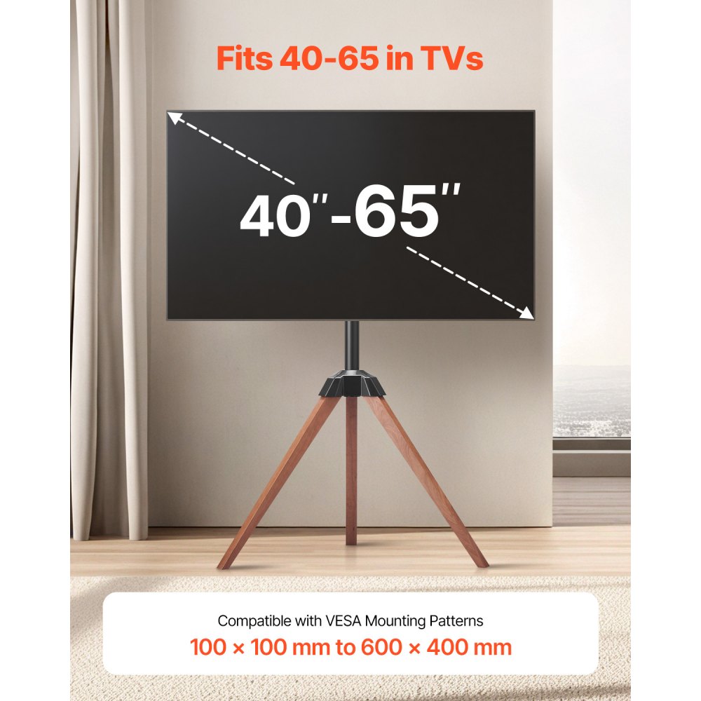 VEVOR Tripod Easel TV Stand Wood Legs Holds up to 45 kg for 40-65 Inch Screens